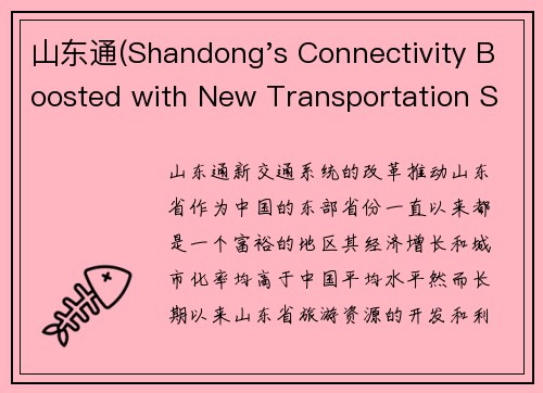 山东通(Shandong's Connectivity Boosted with New Transportation System)